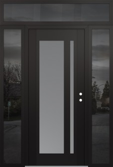Diamond C15 60" x 96" black/white frosted Glass Panel black LHI with 2 Sidelites and Transom mirrored Glass