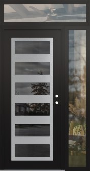 Diamond C9 52" x 96" black/black mirrored Glass Panel stainless steel LHI with Sidelite and Transom clear Glass