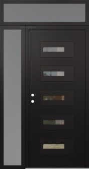 Diamond D6 48" x 96" black/black clear Glass Panel black RHI with Sidelite and Transom frosted Glass