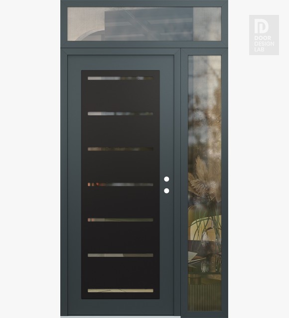 Modern Steel Front Door Diamond C11 48" x 96" anthracite/anthracite clear Glass Panel black LHI with Sidelite and Transom clear Glass