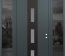 Modern Steel Front Door DIAMOND A7 60" X 96" ANTHRACITE/ANTHRACITE FROSTED GLASS PANEL BLACK LHI WITH 2 SIDELITES AND TRANSOM MIRRORED GLASS