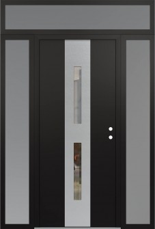 DIAMOND A6 60" X 96" BLACK/BLACK CLEAR GLASS PANEL STAINLESS STEEL LHI WITH 2 SIDELITES AND TRANSOM FROSTED GLASS