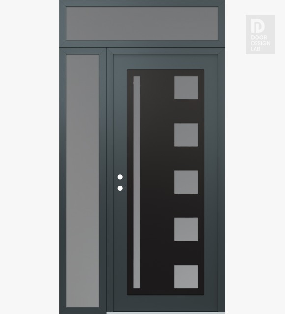 Modern Steel Front Door Diamond C3 52" x 96" anthracite/anthracite frosted Glass Panel black RHI with Sidelite and Transom frosted Glass