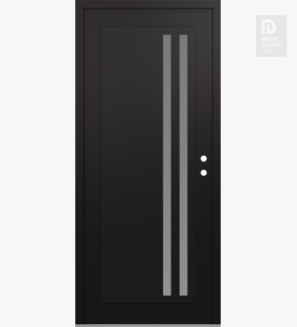 Modern Steel Front Door Diamond C6 36" x 80" black/white frosted Glass Panel black LHI