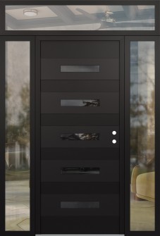 Diamond D9 68" x 96" black/black mirrored Glass Panel black LHI with 2 Sidelites and Transom clear Glass