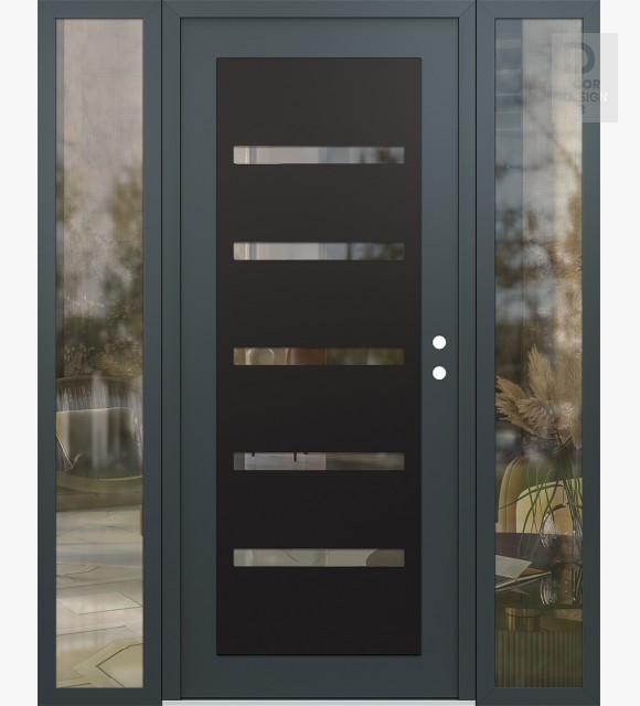 Modern Steel Front Door Diamond C7 68" x 80" anthracite/anthracite clear Glass Panel black LHI with 2 Sidelites clear Glass
