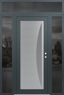 Diamond C13 68" x 96" anthracite/anthracite frosted Glass Panel stainless steel LHI with 2 Sidelites and Transom mirrored Glass