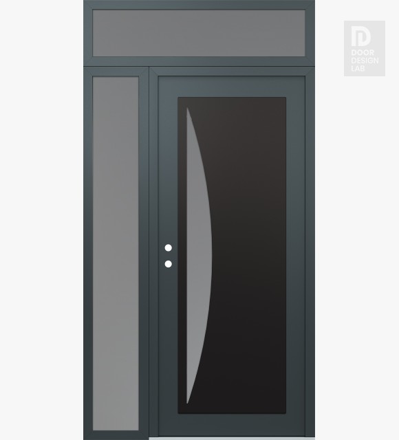 Modern Steel Front Door Diamond C13 50" x 96" anthracite/anthracite frosted Glass Panel black RHI with Sidelite and Transom frosted Glass