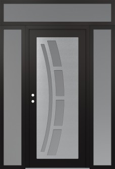 Diamond C12 60" x 96" black/white frosted Glass Panel stainless steel RHI with 2 Sidelites and Transom frosted Glass
