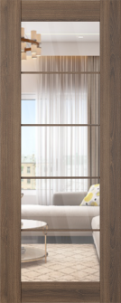 DOOR SLAB AVON 5 LITE CLEAR VETRO PECAN NUTWOOD 30" X 80" X 1 3/4" TEMPERED CLEAR GLASS