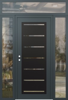 Diamond C11 64" x 96" anthracite/anthracite clear Glass Panel black RHI with 2 Sidelites and Transom clear Glass