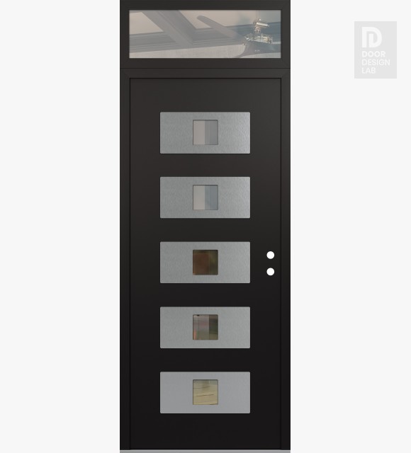 Modern Steel Front Door Diamond D8 36" x 96" black/black clear Glass Panel stainless steel LHI with Transom clear Glass