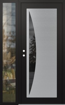 Diamond C13 52" x 80" black/black mirrored Glass Panel stainless steel RHI with Sidelite clear Glass