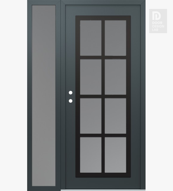 Modern Steel Front Door Diamond C16 48" x 80" anthracite/anthracite frosted Glass Panel black RHI with Sidelite frosted Glass