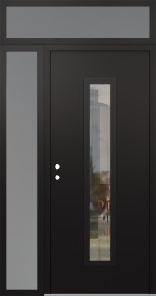 DIAMOND A11 48" X 96" BLACK/BLACK CLEAR GLASS PANEL BLACK RHI WITH SIDELITE AND TRANSOM FROSTED GLASS