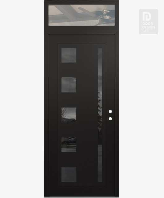 Modern Steel Front Door Diamond C3 36" x 96" black/black mirrored Glass Panel black LHI with Transom clear Glass