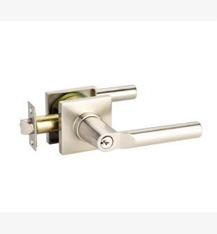 EMTEK HANOVER LEVER WITH SQUARE ROSETTE SINGLE CYLINDER 5122 SATIN NICKEL US15