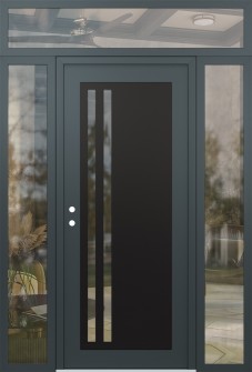 Diamond C6 64" x 96" anthracite/anthracite clear Glass Panel black RHI with 2 Sidelites and Transom clear Glass