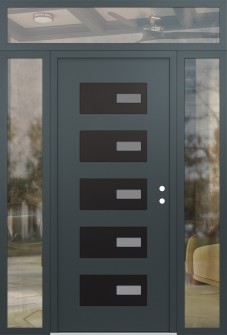 Diamond D7 64" x 96" anthracite/anthracite frosted Glass Panel black LHI with 2 Sidelites and Transom clear Glass