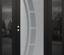 Modern Steel Front Door Diamond C12 68" x 80" black/white frosted Glass Panel stainless steel RHI with 2 Sidelites mirrored Glass