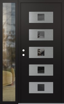 Diamond D8 52" x 80" black/black mirrored Glass Panel stainless steel RHI with Sidelite clear Glass