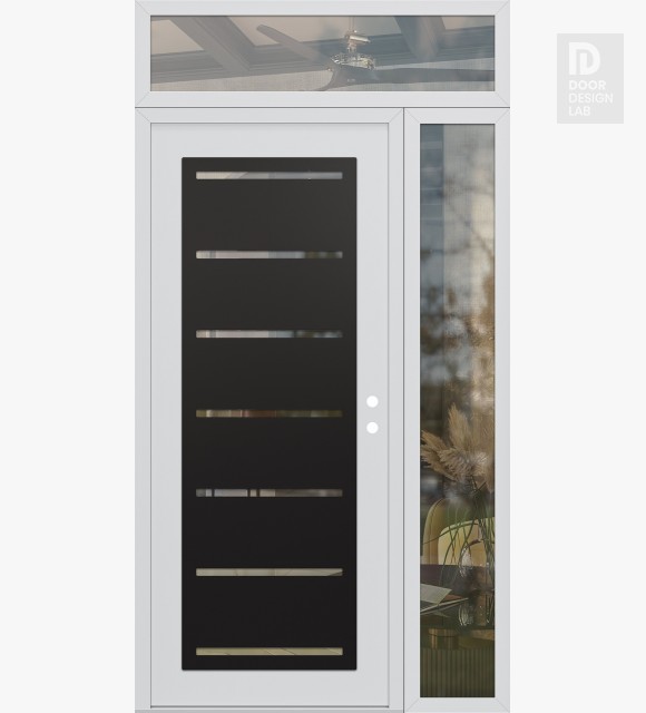 Modern Steel Front Door Diamond C11 52" x 96" white/white clear Glass Panel black LHI with Sidelite and Transom clear Glass