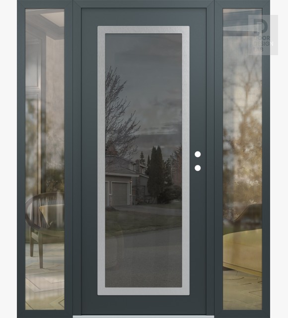 Modern Steel Front Door Diamond C1 60" x 80" anthracite/anthracite mirrored Glass Panel stainless steel LHI with 2 Sidelites clear Glass