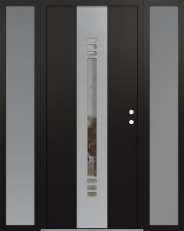 DIAMOND A5 64" X 80" BLACK/BLACK CLEAR GLASS PANEL STAINLESS STEEL LHI WITH 2 SIDELITES FROSTED GLASS