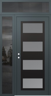 Diamond C2 48" x 96" anthracite/anthracite frosted Glass Panel black RHI with Sidelite and Transom mirrored Glass
