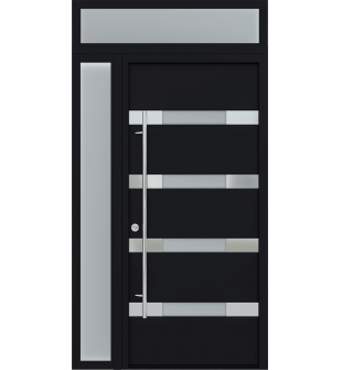 MODERN FRONT STEEL DOOR AURA BLACK/WHITE 49 1/4" X 95 11/16" RHI + SIDEITE LEFT/TRANSOM