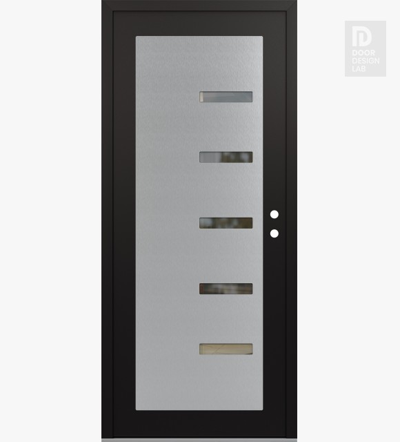 Modern Steel Front Door Diamond C8 36" x 80" black/black clear Glass Panel stainless steel LHI