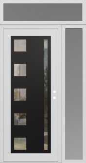 Diamond C3 52" x 96" white/white clear Glass Panel black LHI with Sidelite and Transom frosted Glass