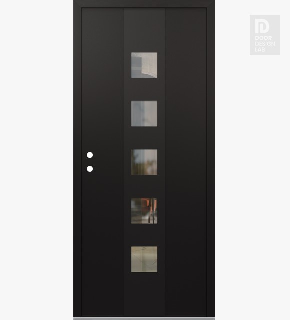 Modern Steel Front Door DIAMOND A13 36" X 80" BLACK/BLACK CLEAR GLASS PANEL BLACK RHI