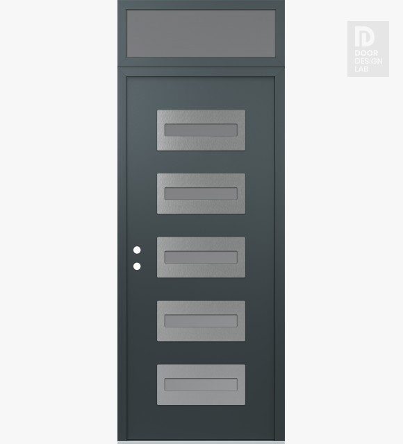 Modern Steel Front Door Diamond D4 36" x 96" anthracite/anthracite frosted Glass Panel stainless steel RHI with Transom frosted Glass