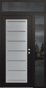 Diamond C11 52" x 96" black/white frosted Glass Panel stainless steel LHI with Sidelite and Transom mirrored Glass