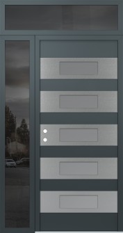 Diamond D5 48" x 96" anthracite/anthracite frosted Glass Panel stainless steel RHI with Sidelite and Transom mirrored Glass