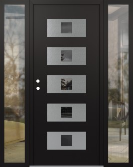 Diamond D8 60" x 80" black/black Mirrored Glass Panel stainless steel RHI with 2 Sidelites clear Glass