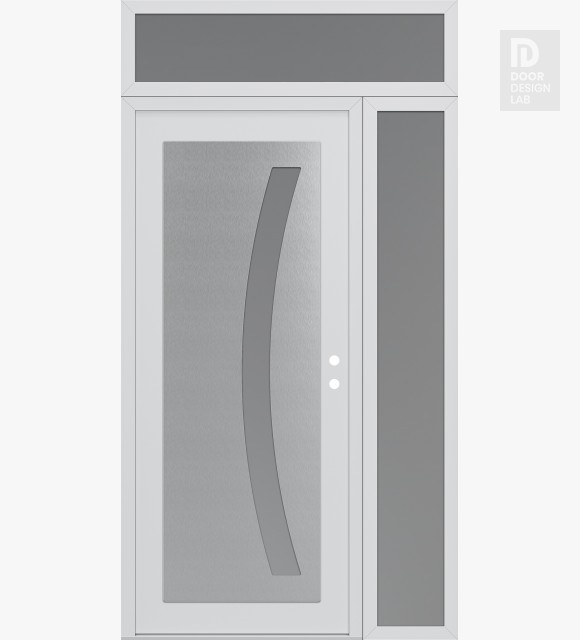 Modern Steel Front Door Diamond C4 50" x 96" white/white frosted Glass Panel stainless steel LHI with Sidelite and Transom frosted Glass