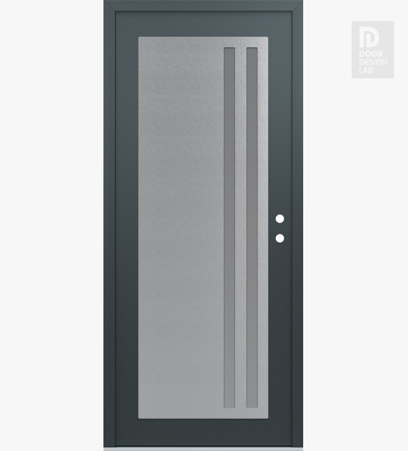 Modern Steel Front Door Diamond C6 36" x 80" anthracite/anthracite frosted Glass Panel stainless steel LHI