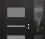 Modern Steel Front Door Diamond C10 52" x 96" black/white frosted Glass Panel black LHI with Sidelite and Transom mirrored Glass