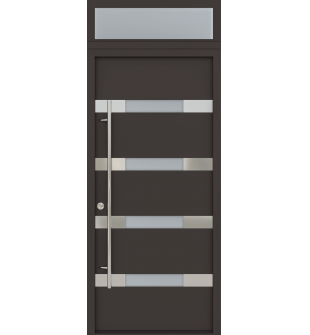 MODERN FRONT STEEL DOOR AURA BROWN/WHITE 37 7/16" X 95 11/16" RHI + TRANSOM