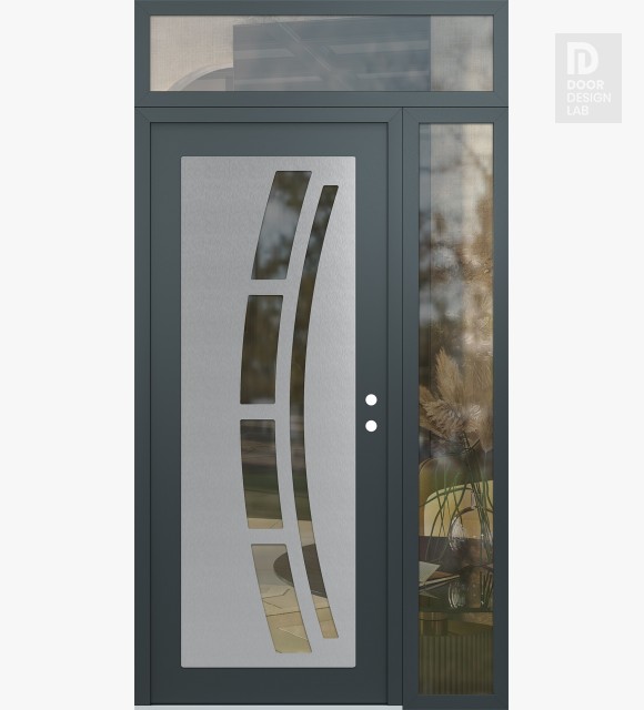 Modern Steel Front Door Diamond C12 52" x 96" anthracite/anthracite clear Glass Panel stainless steel LHI with Sidelite and Transom clear Glass