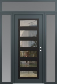 Diamond C9 60" x 96" anthracite/anthracite clear Glass Panel black LHI with 2 Sidelites and Transom frosted Glass