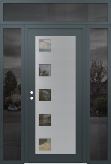 Diamond C5 64" x 96" anthracite/anthracite clear Glass Panel stainless steel RHI with 2 Sidelites and Transom mirrored Glass