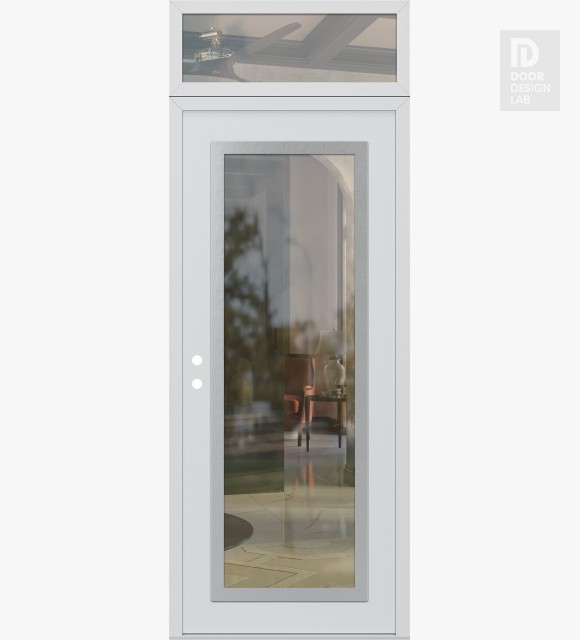 Modern Steel Front Door Diamond C1 36" x 96" white/white clear Glass Panel stainless steel RHI with Transom clear Glass
