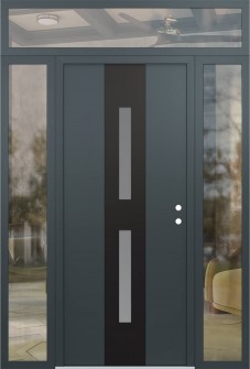 DIAMOND A6 60" X 96" ANTHRACITE/ANTHRACITE FROSTED GLASS PANEL BLACK LHI WITH 2 SIDELITES AND TRANSOM CLEAR GLASS