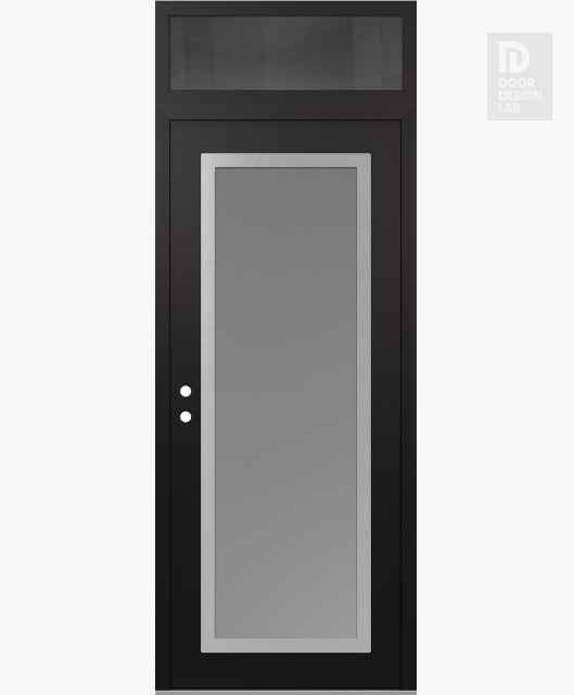 Modern Steel Front Door Diamond C1 36" x 96" black/white frosted Glass Panel stainless steel RHI with Transom mirrored Glass