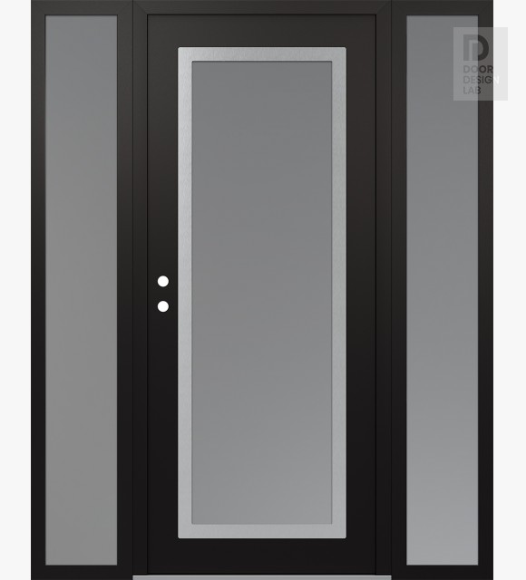 Modern Steel Front Door Diamond C1 60" x 80" black/white frosted Glass Panel stainless steel RHI with 2 Sidelites frosted Glass
