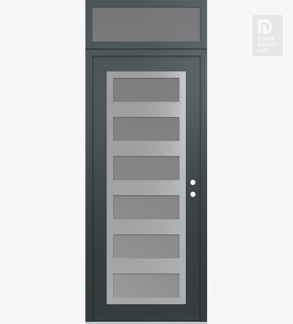 Modern Steel Front Door Diamond C9 36" x 96" anthracite/anthracite frosted Glass Panel stainless steel LHI with Transom frosted Glass