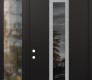 Modern Steel Front Door DIAMOND A11 48" X 96" BLACK/BLACK MIRRORED GLASS PANEL STAINLESS STEEL RHI WITH SIDELITE AND TRANSOM CLEAR GLASS